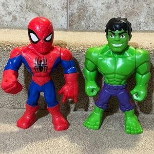Marvel Spiderman & Hulk 10” tall posable figure set of 2 Spidey & friends